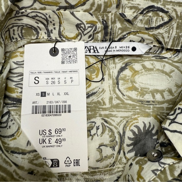 Zara Patterned Shirt Dress Sz S NWT - Picture 9 of 9